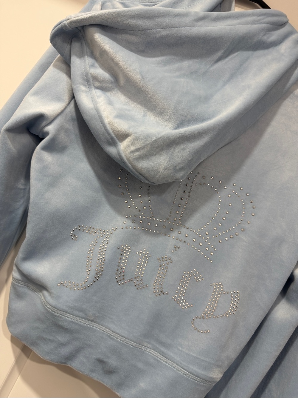 Juicy Couture Light Frosted Blue Velour Track Pants - Flared Joggers - Picture 6 of 7